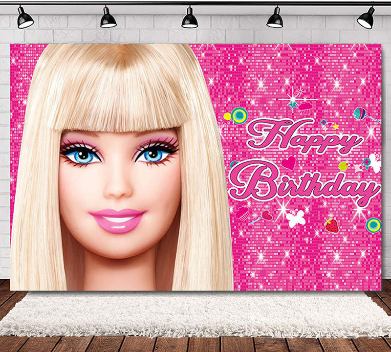 Barbie Doll themed Birthday Backdrop Banner.