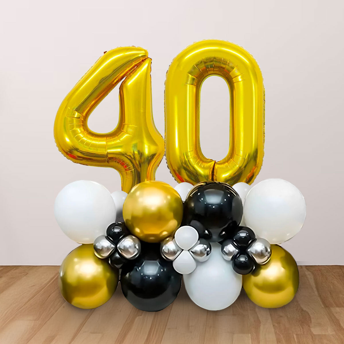 Black and old balloon column display for 40 years old birthday.