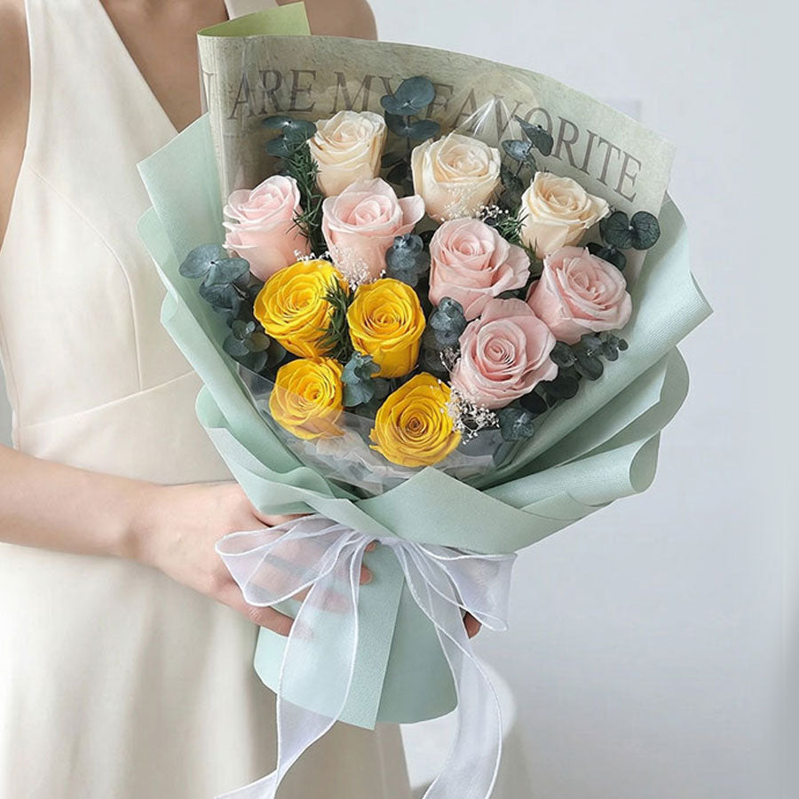 Premium Everlasting Sunshine Blush Rose Bouquet