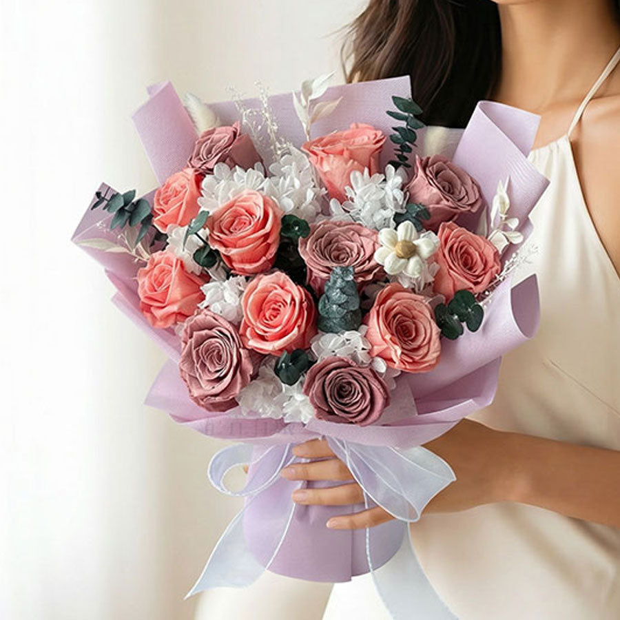 Premium Everlasting Rosy Blush Dream Rose Bouquet