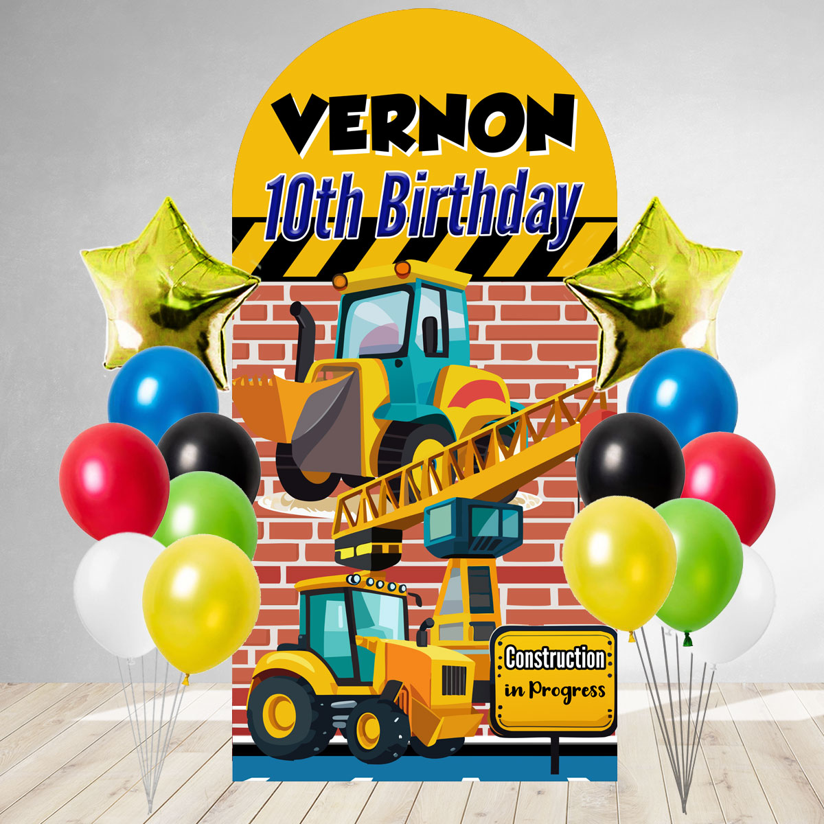 Construction DIY Birthday Backdrop & Balloon Set