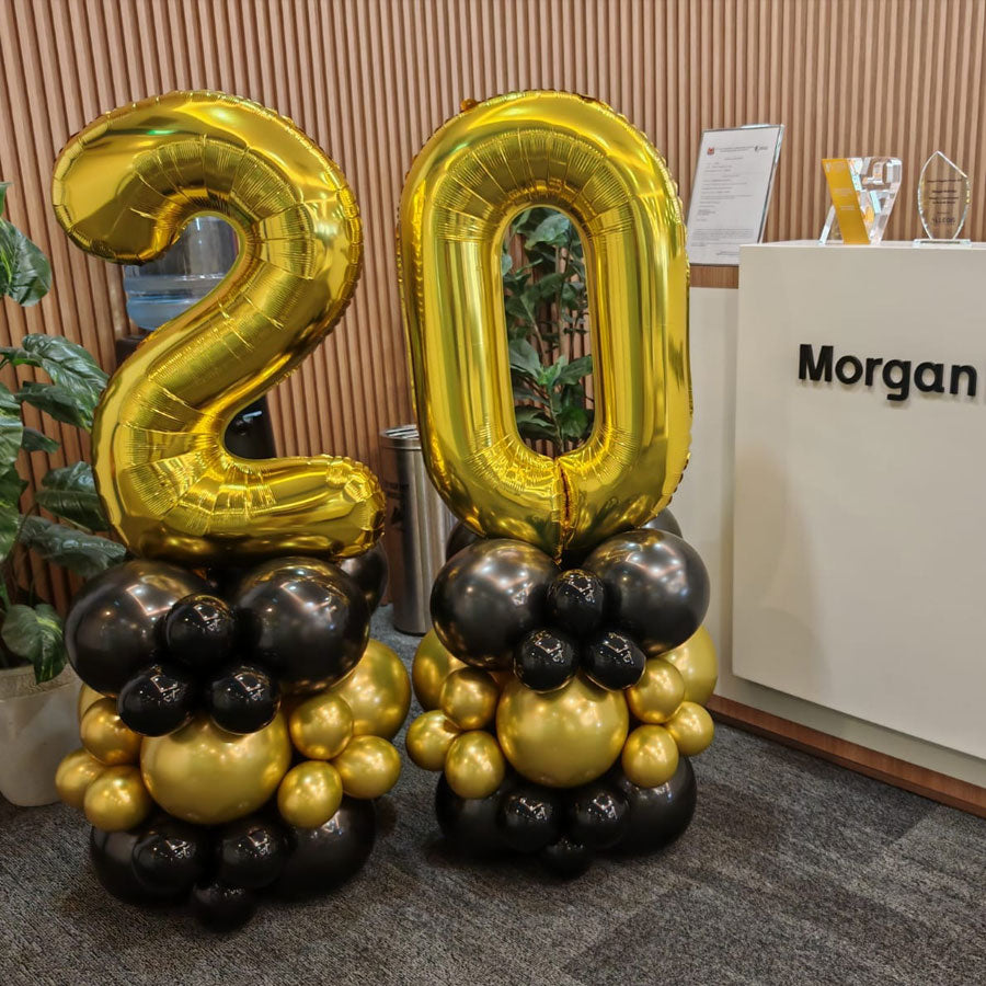 Dual Gold Number Balloon Column in Chrome Gold & Black
