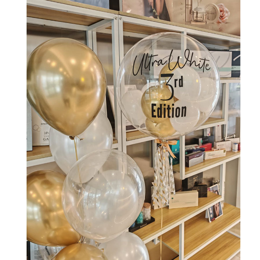 Customised Bubble Balloon with Chrome Coloured Latex Bouquet