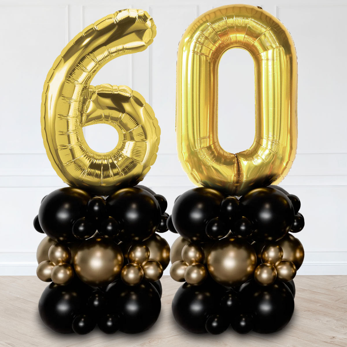 Dual Gold Number Balloon Column in Chrome Gold & Black