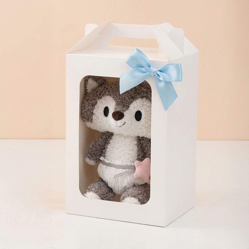Grey Wolf Baby in Diaper Plush Soft Toy