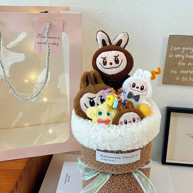 Brown Labubu Plush Toy Bouquet