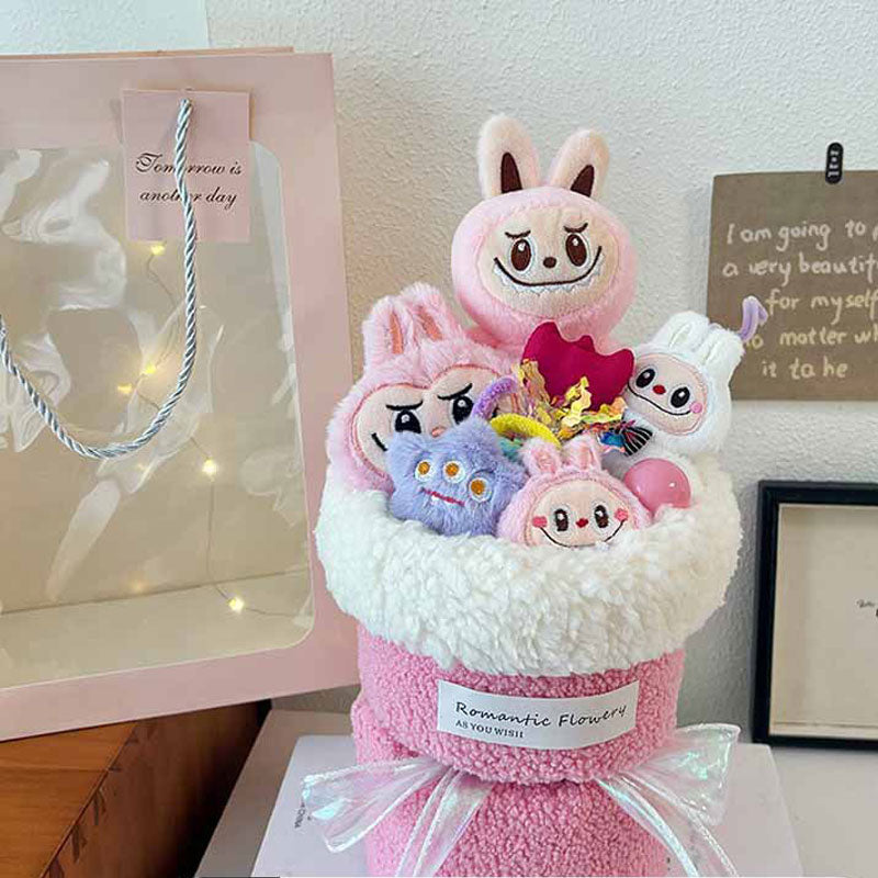 Pink Labubu Plush Toy Bouquet