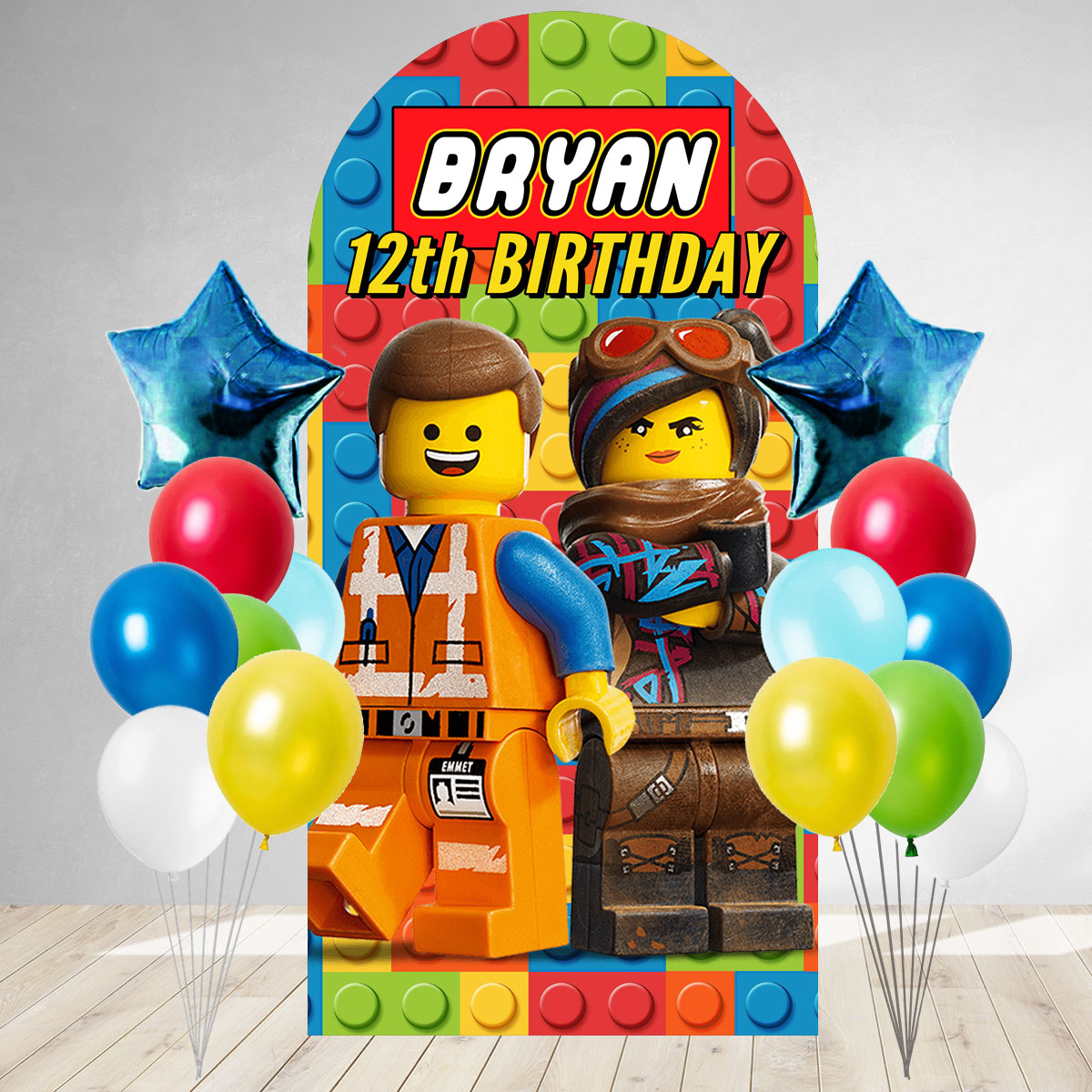Building Bricks DIY Birthday Backdrop & Balloon Set