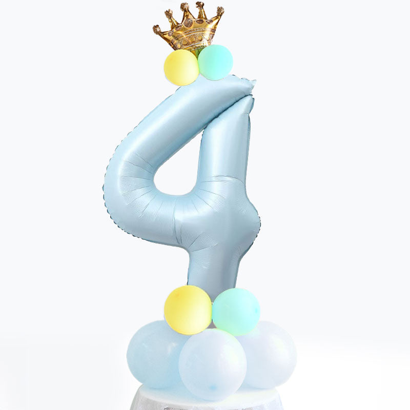 Light Blue Number Balloon Table Display in Macaron Colours with Crown