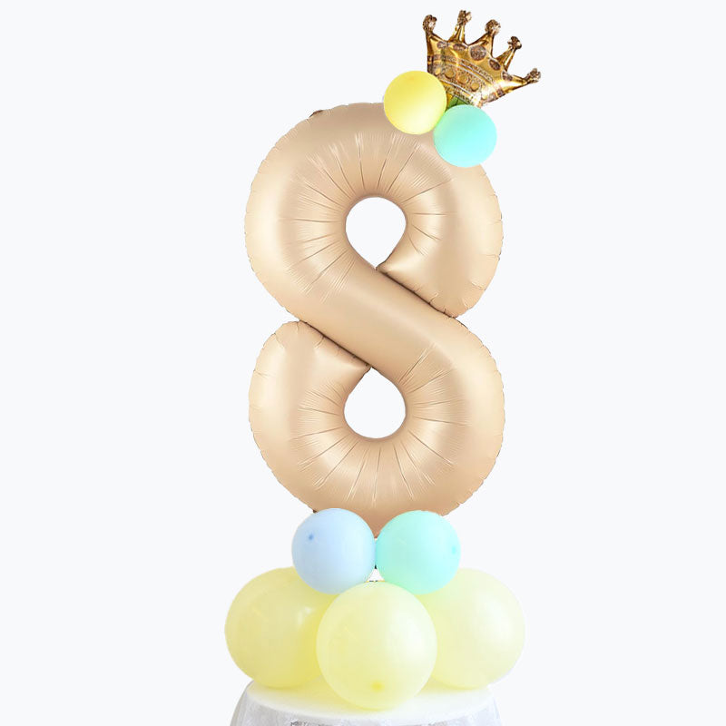 Caramel Number Balloon Table Display in Macaron Colours with Crown