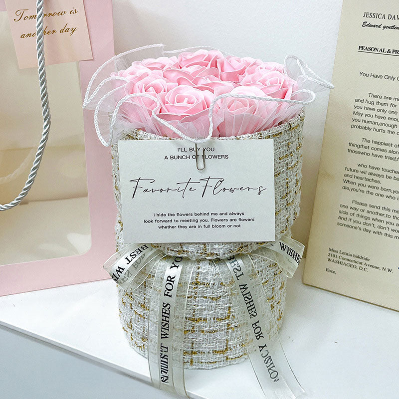 Pink Roses Flower Plush Toy Bouquet