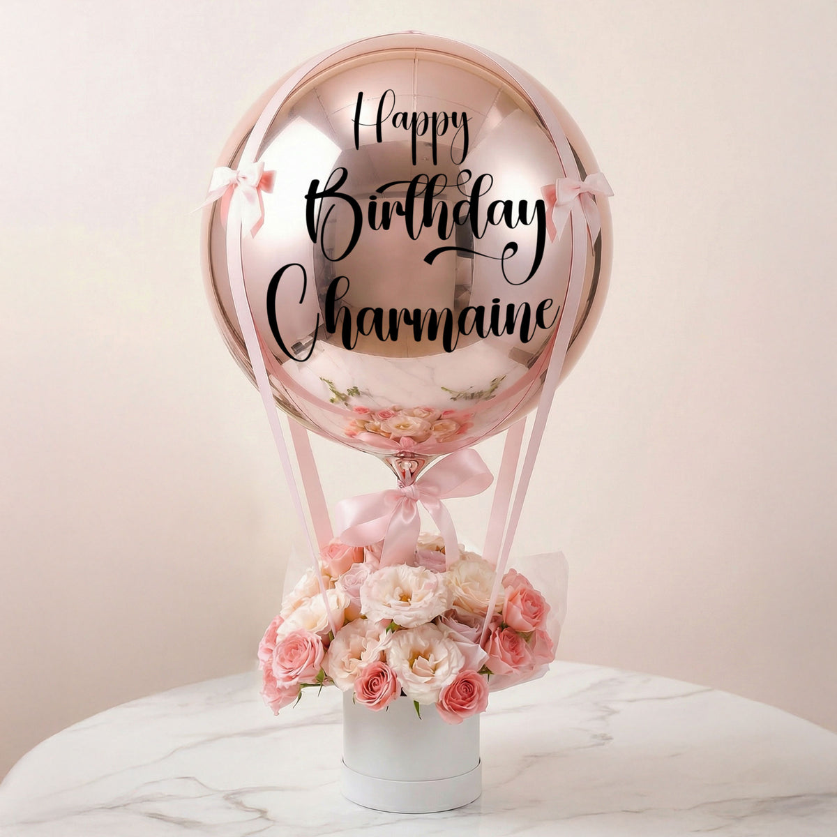 Rose Gold Orbz Balloon Flower Hamper