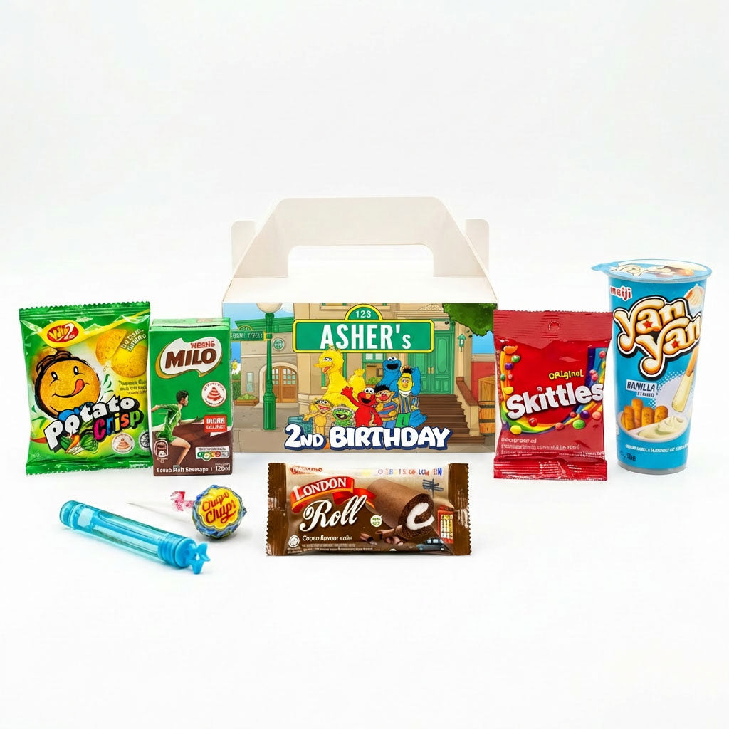 Custom Sesame Street Treat Box with Snack Favours