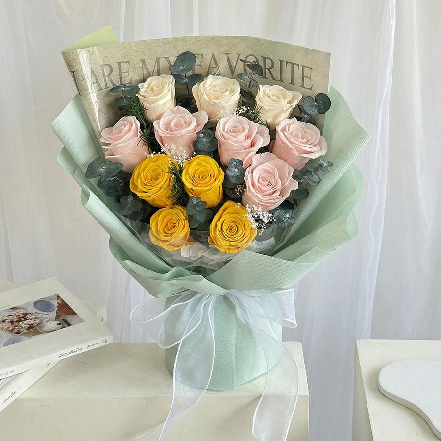 Premium Everlasting Sunshine Blush Rose Bouquet