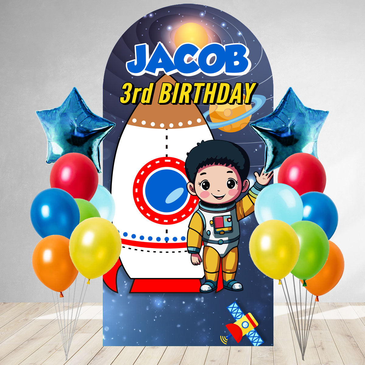 Spaceship Super Stars DIY Birthday Backdrop & Balloon Set