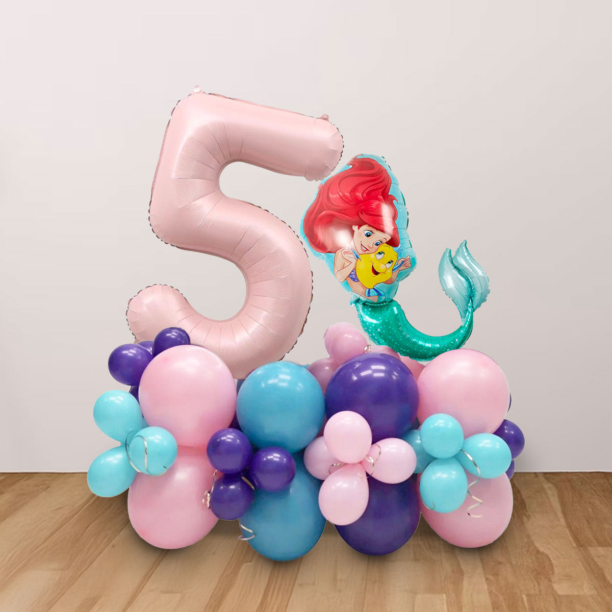 Little Mermaid Ariel Number Balloon Cluster Stand in Macaron Colours