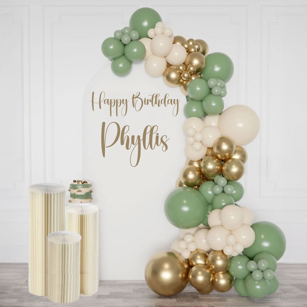 Avocado Green Gold Balloon Garland Backdrop Set Up Package