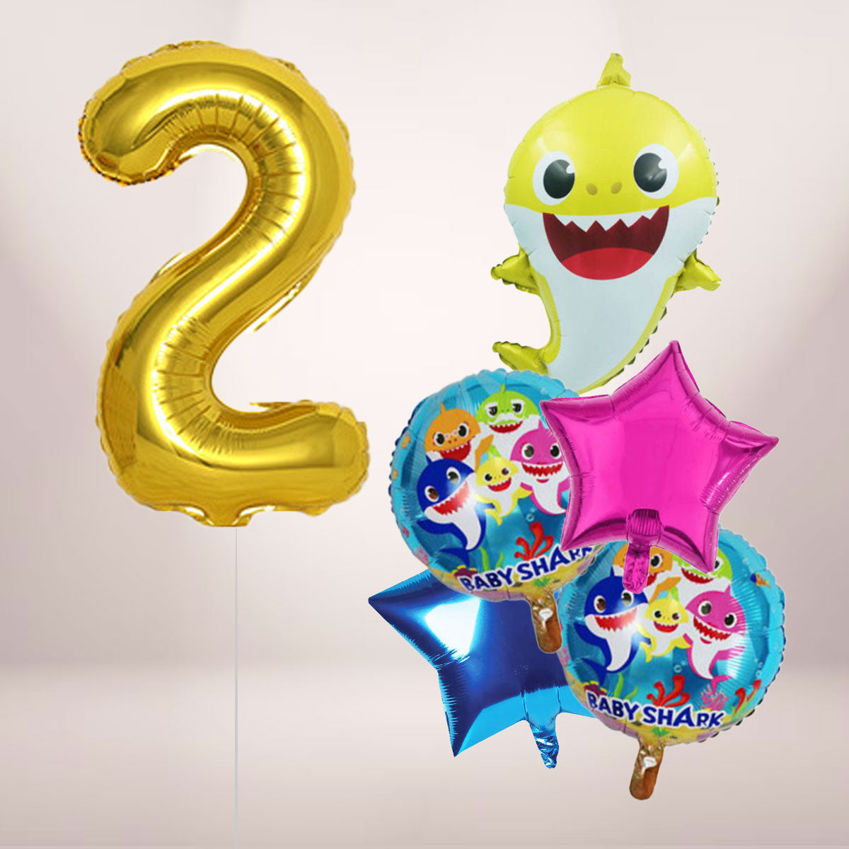 Includes a Jumbo Baby Shark Balloon Bouquet and a jumbo number balloon for the great celebration!