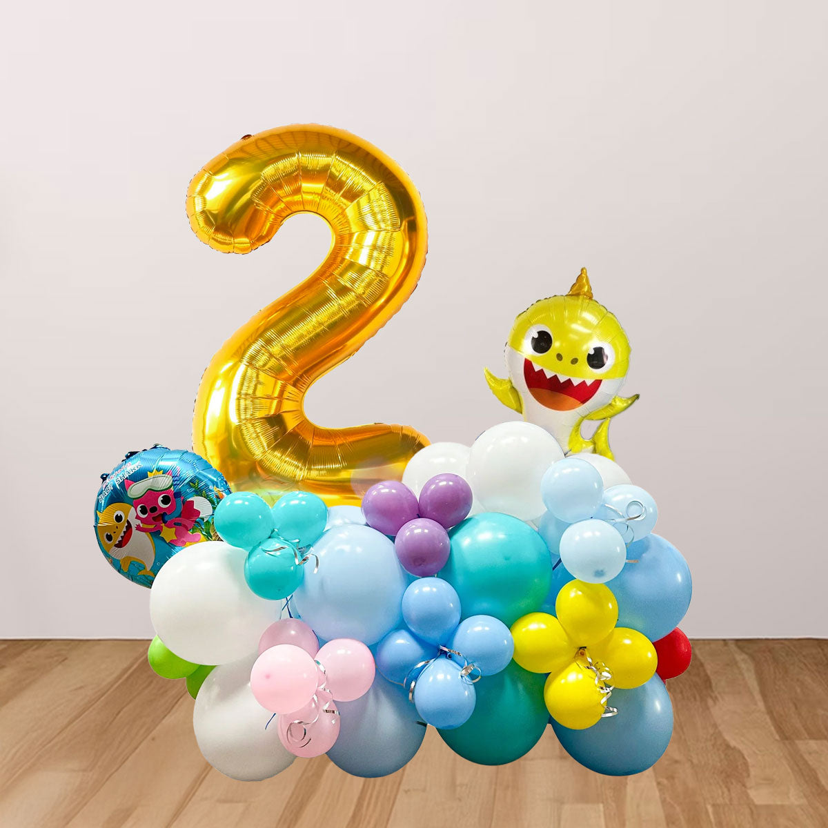 Baby Shark Number Balloon Cluster Stand in Macaron Colours