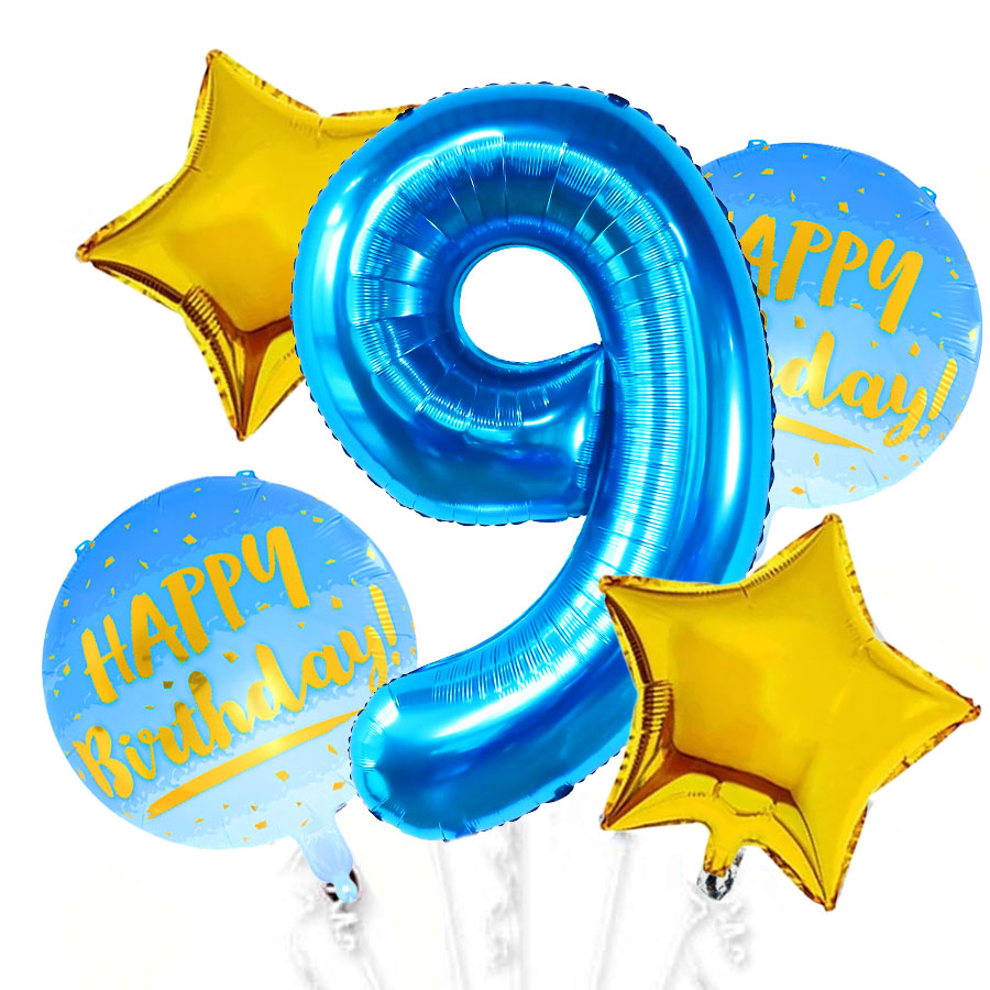 Blue Gold Jumbo Number Birthday Balloon Bouquet