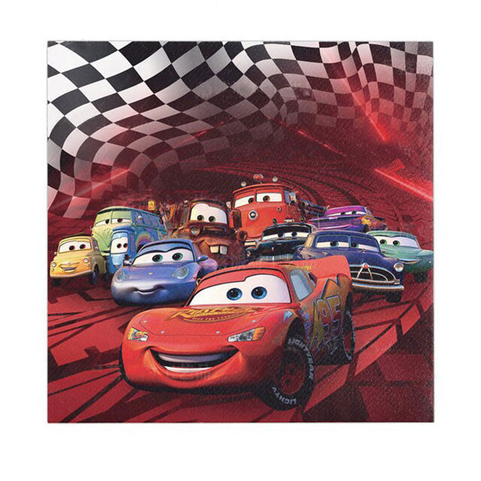 Disney Cars World party napkins for the dessert table and refreshments table set up.