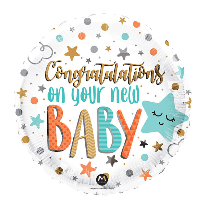 18" Congrats on your New Baby Balloon with helium.