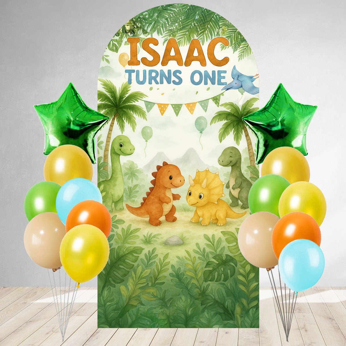 Cute Dino DIY Birthday Backdrop & Balloon Set