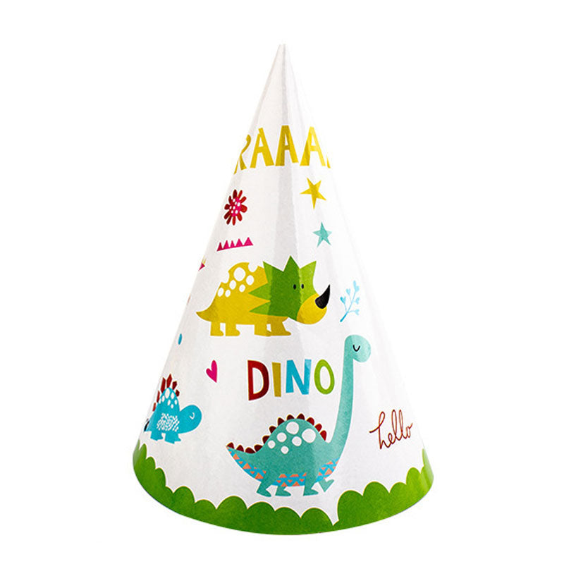 Little ones will love wearing the Cute Dino themed Party Cone Hats. Each hat displays a cutout of the Little Dino. These child size party hats are easily coordinated with other supplies in bold colors.