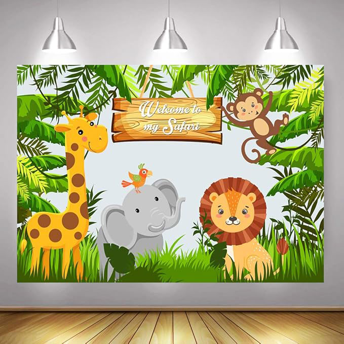 Jungle Animals Birthday Fabric Backdrop Banner