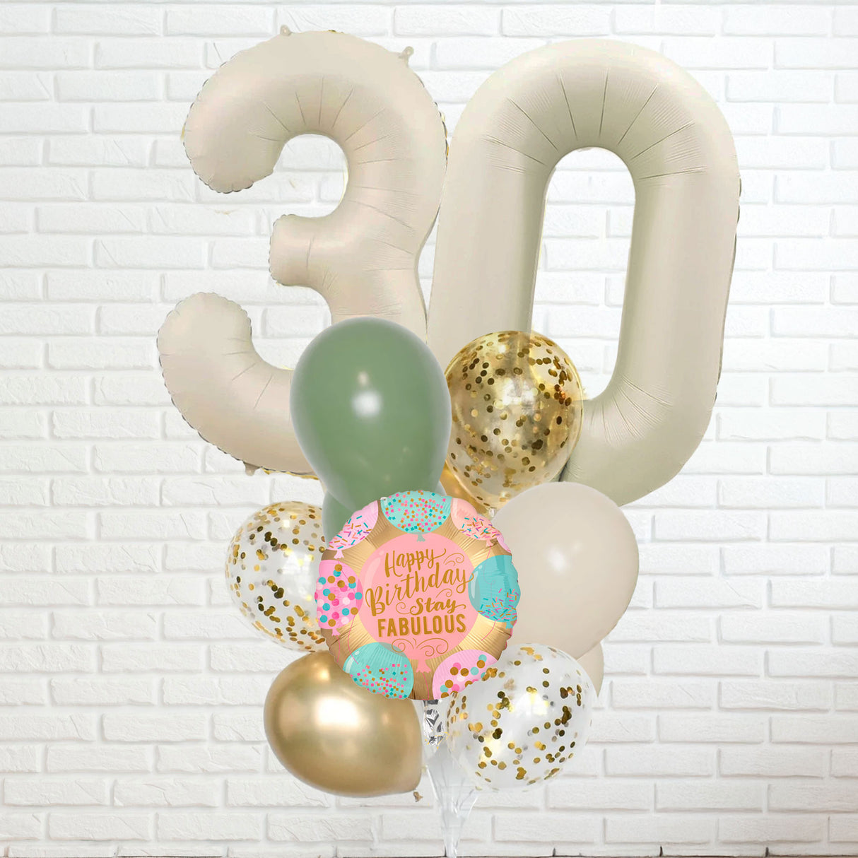 Dual Number Avocado Gold Cream Coloured Confetti Latex Balloon Bouquet