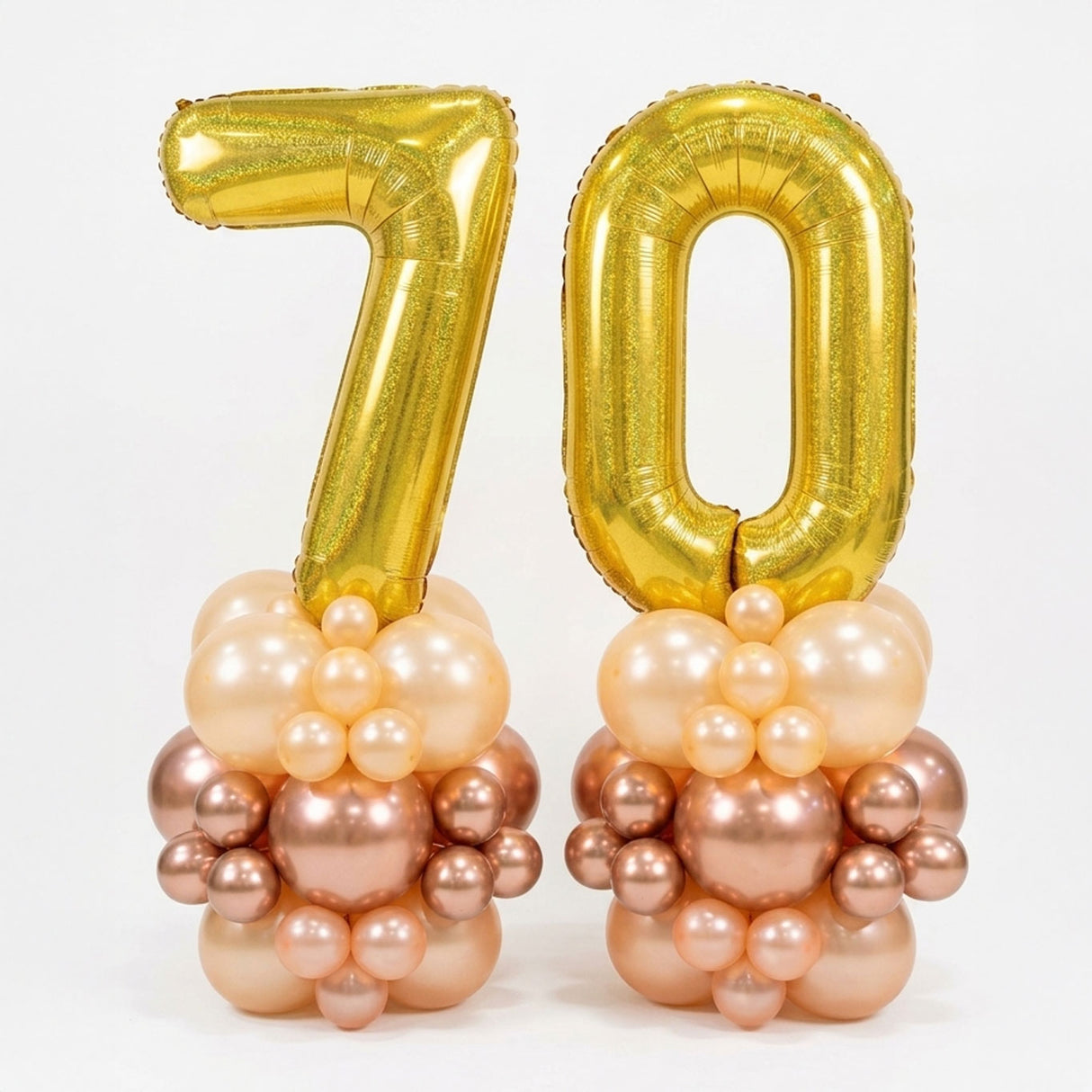 Dual Gold Number Balloon Column in Chrome Rose Gold
