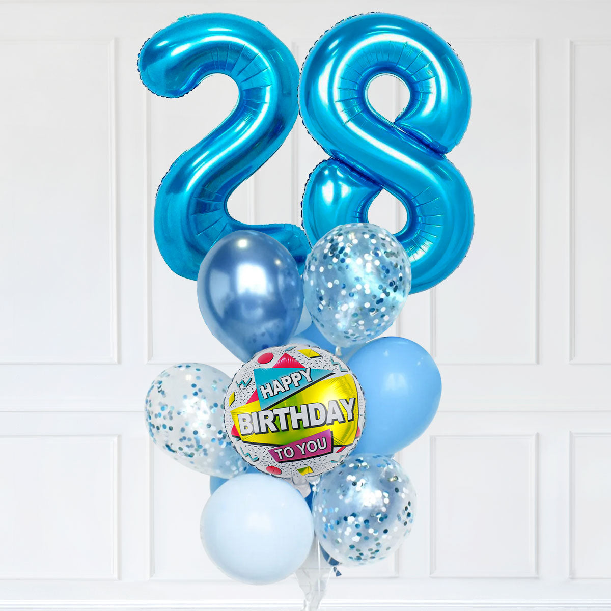 Dual Number Blue Coloured Confetti Latex Balloon Bouquet