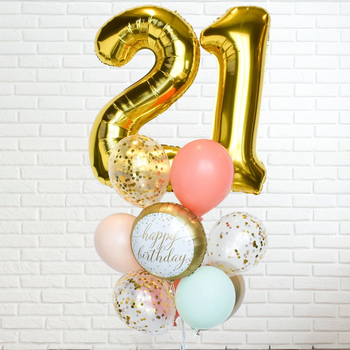 Dual Number Gold Mint Coral Blush Coloured Confetti Latex Balloon Bouquet
