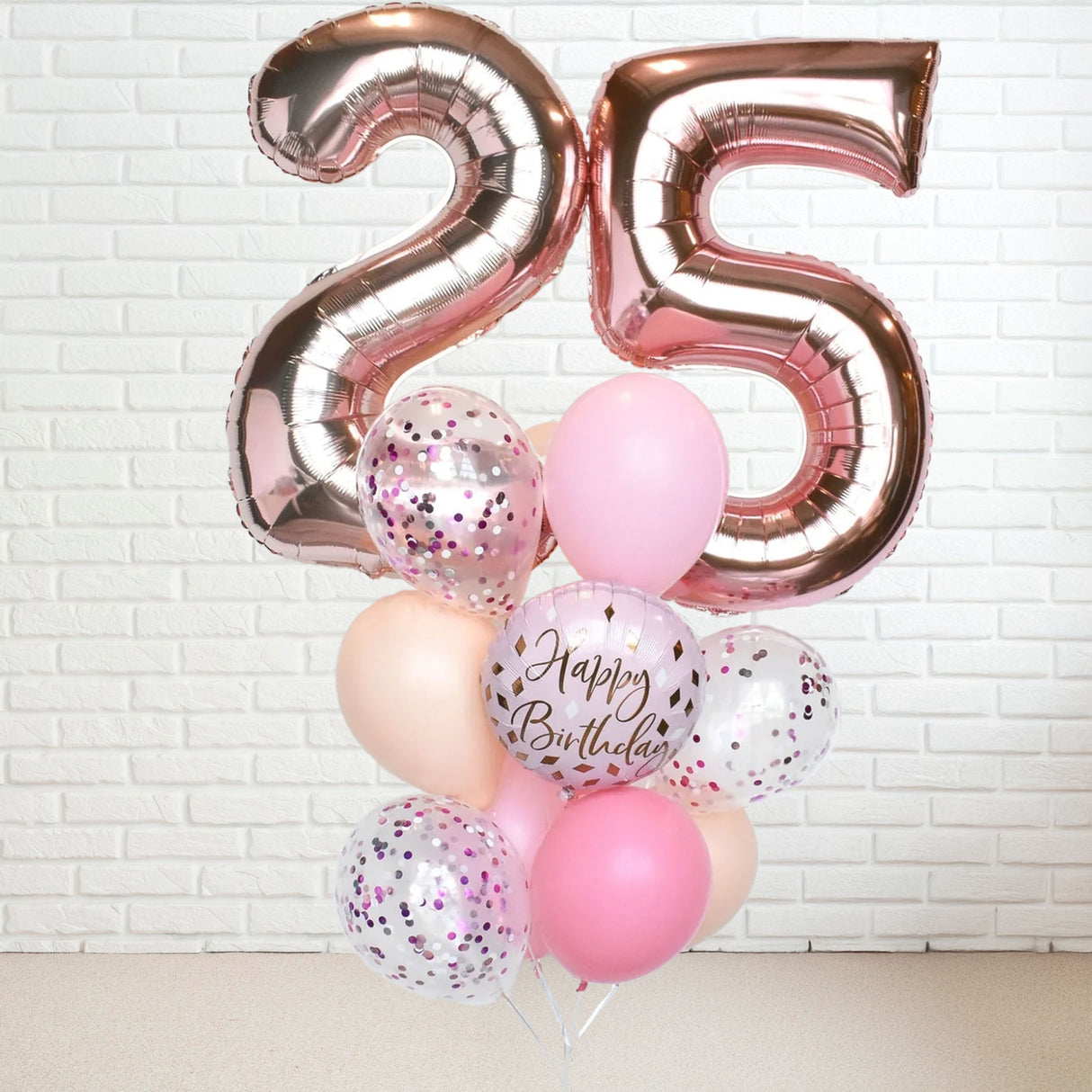 Dual Number Rose Gold Blush Coloured Confetti Latex Balloon Bouquet