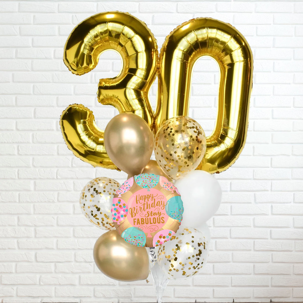 Dual Number Gold White Coloured Confetti Latex Balloon Bouquet