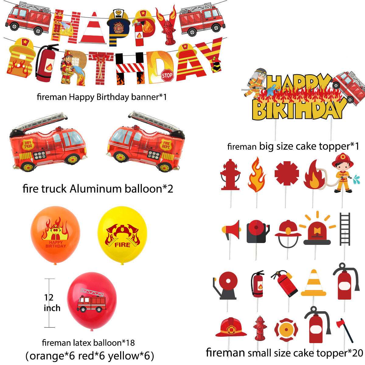 Fire Fighter Fire Engine Birthday Party Kit