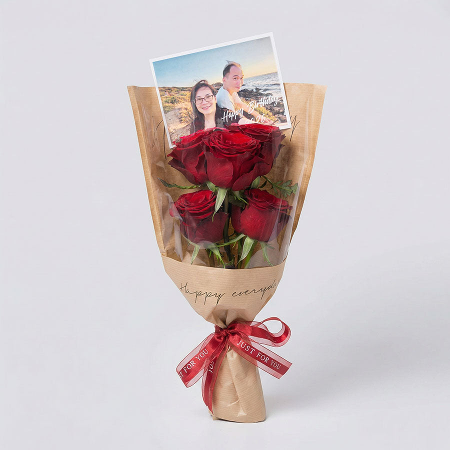 Fresh Red Rose Bouquet with add-on Photo