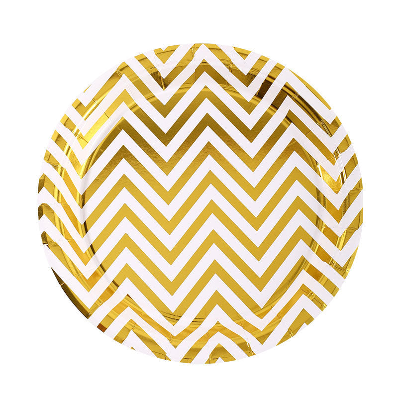 7" Gold Chevron Thin Stripes Plates (8pc)