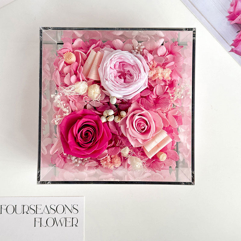 Everlasting Rosy Pink Rose Preserved Flower Box