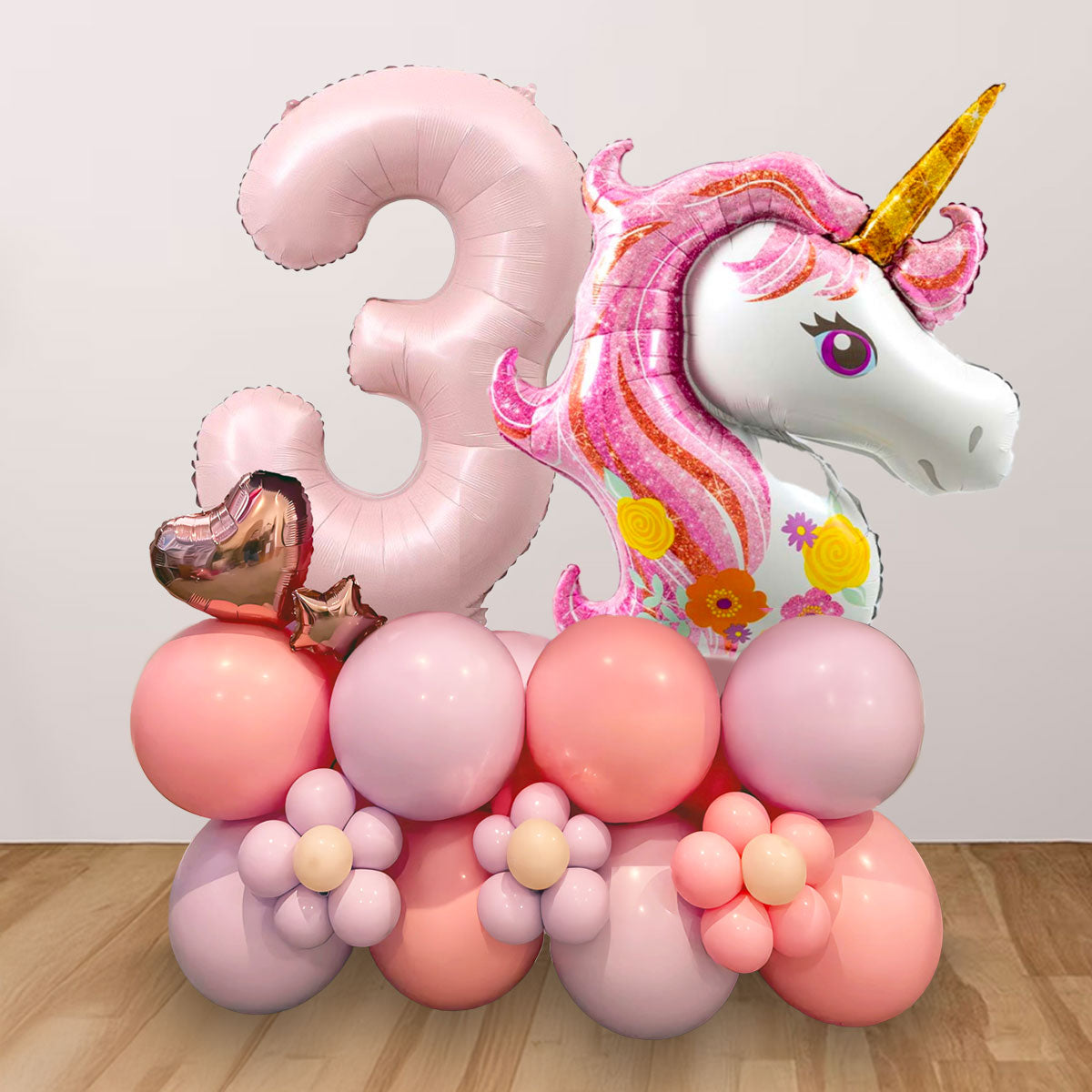 Unicorn Number Balloon Cluster Stand in Dusty Pink Macaron Pink