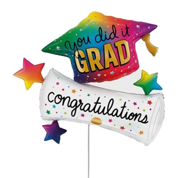 43" Rainbow Grad Hat Diploma Balloon