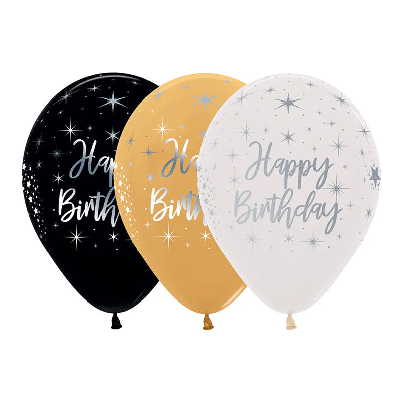 Sempertex latex balloons with 'Happy Birthday' prints.