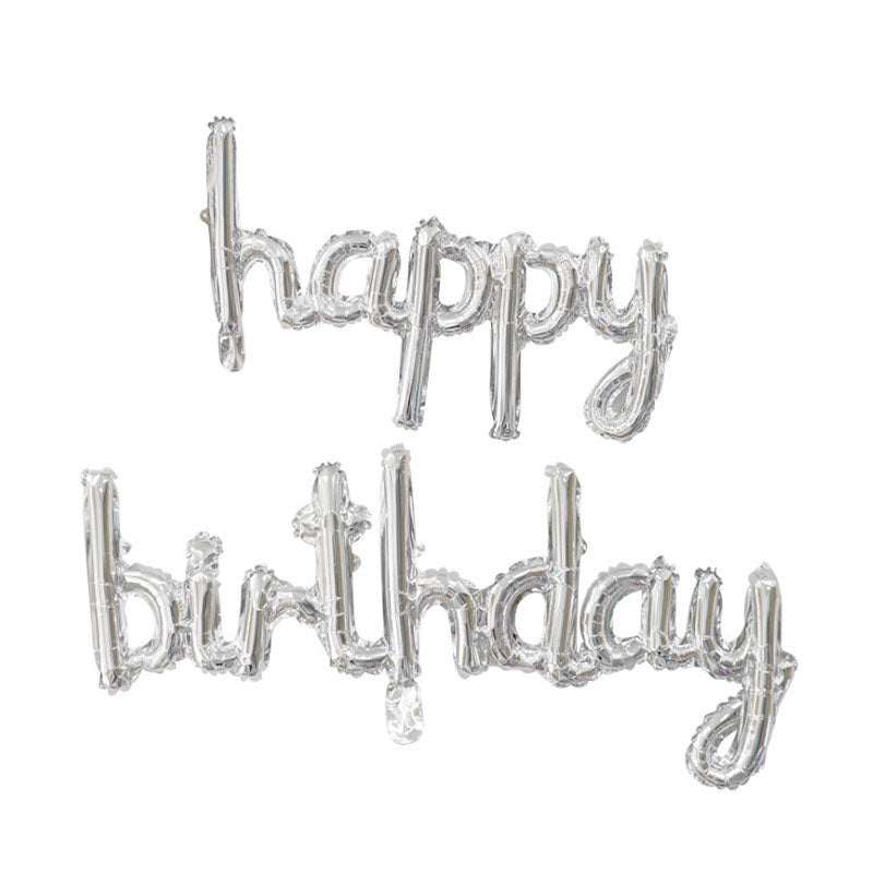 Cursive Happy Birthday Foil Balloon Silver (Airfilled)