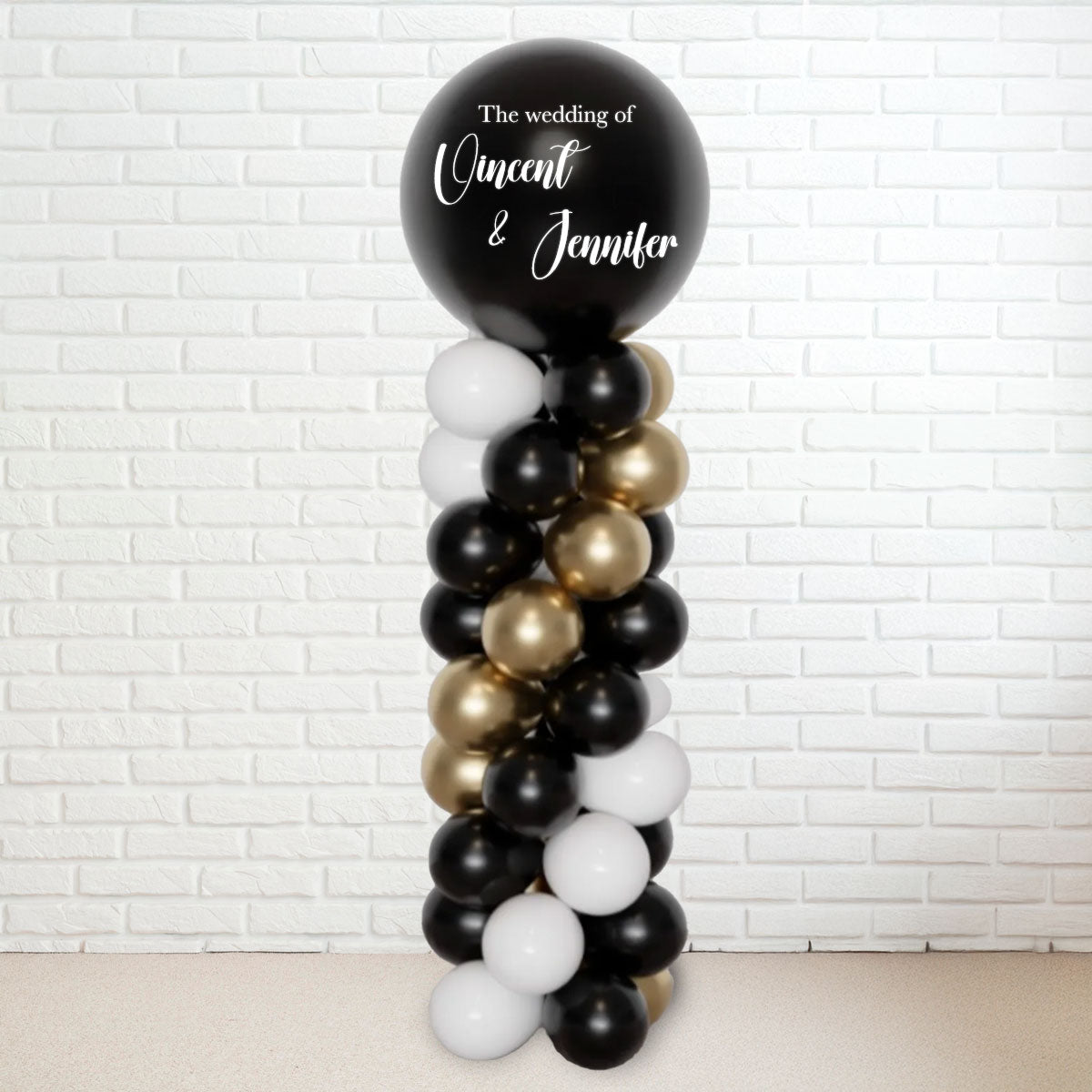 Customised Wedding Jumbo Latex Balloon with Tall Column in Black & Gold