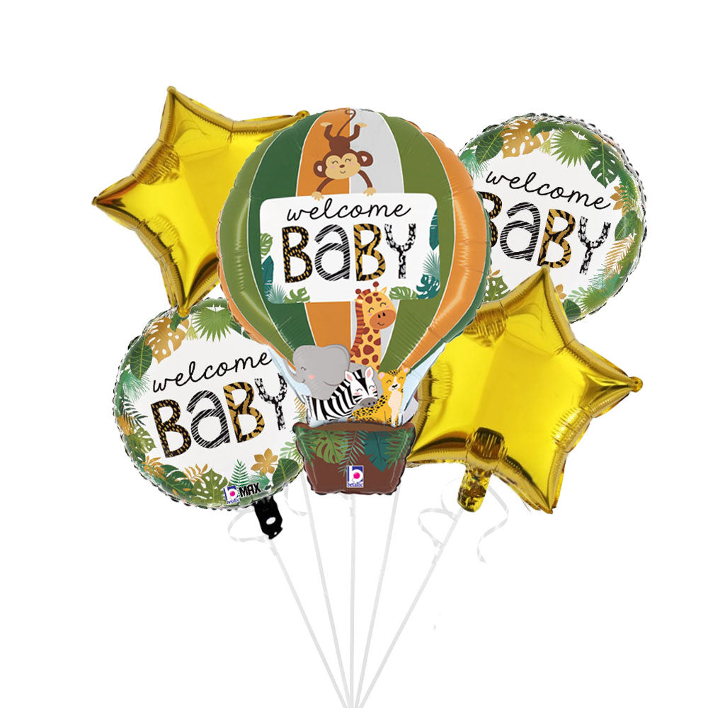 Jungle Animal Style Balloon Bouquet to welcome home the newborn baby.