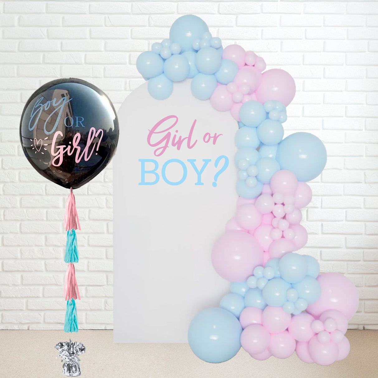 Balloon Garland Backdrop Set Up Package - White Gender Reveal