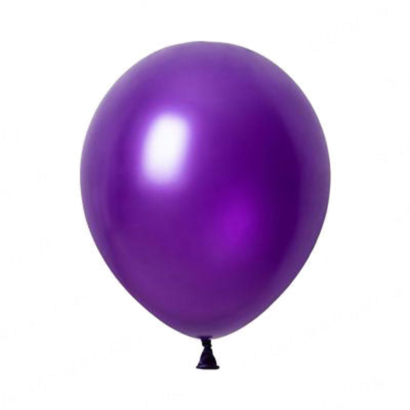 A single purple colored latex balloon, inflated and displayed against a white background.