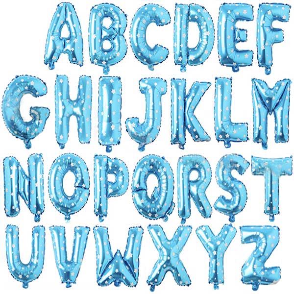 Blue foil letter balloons with stars.