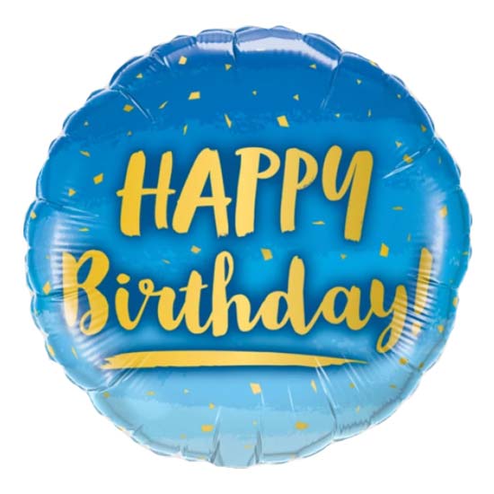18" Gold & Blue Birthday Balloon