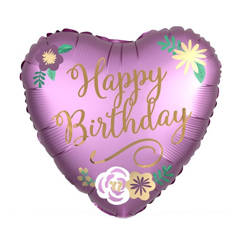 18" Satin Flowers Happy Birthday Balloon
